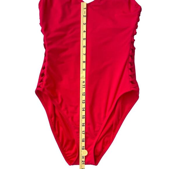 Bleu Rod Beattie Red Americana One Piece Swimsuit Side Back Lace Down Detail - 8 - Picture 10 of 12
